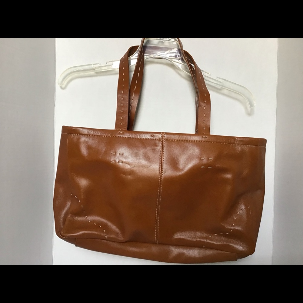 New Gap Cognac Stitched Leather Shoulder Tote Bag